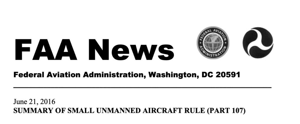 Screenshot of the FAA's original Part 107 rule announcement from 2016