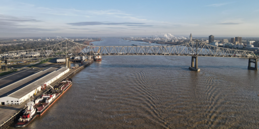 Mississippi River and industrial infrastructure in Baton Rouge, Louisiana (hero image)
