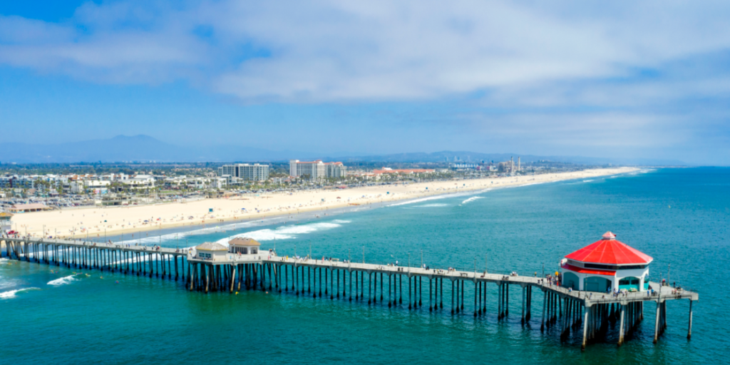 Huntington Beach Pier and the Southern California coastline (hero image)