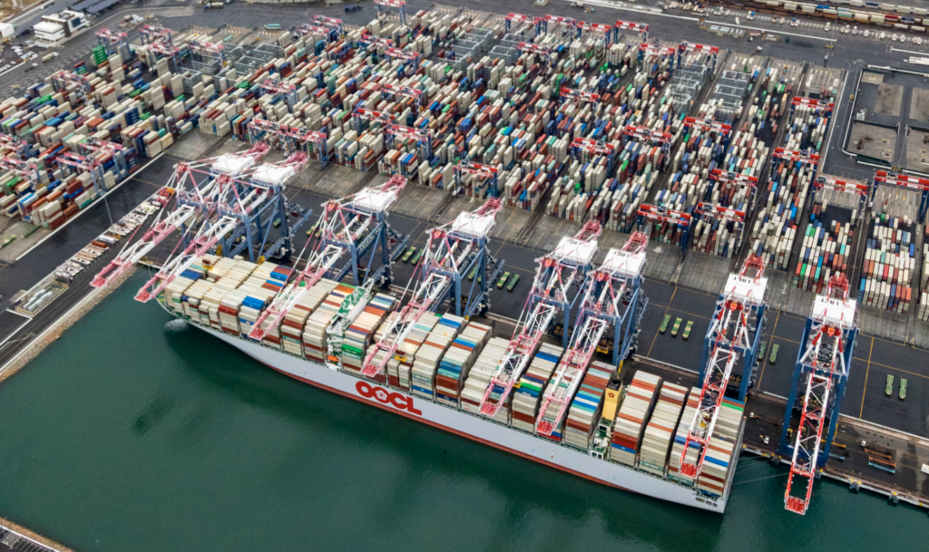 Container terminals and cranes at the Port of Long Beach in California