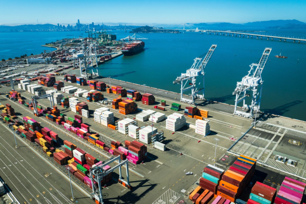 Container cranes and marine terminals at the Port of Oakland