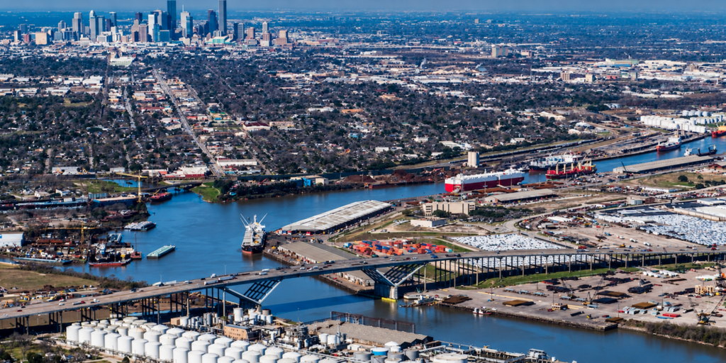 Industrial facilities and terminals along the Houston Ship Channel in Texas
