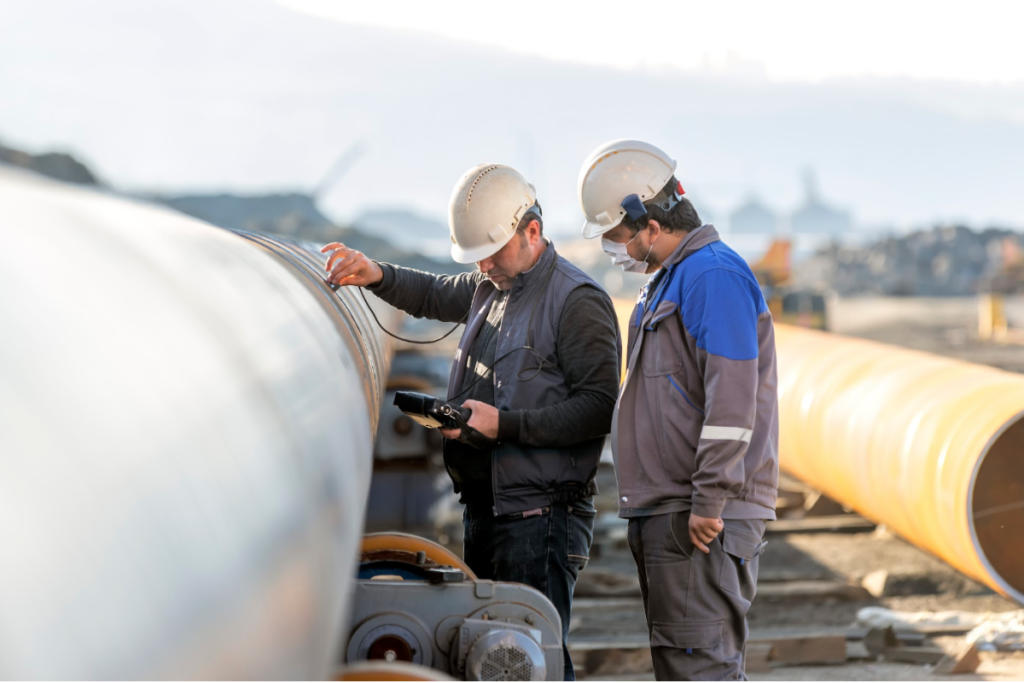 Technician performing nondestructive testing on an industrial component